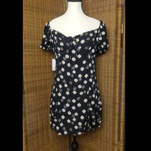 NWT Nordstrom BP black white daisy tie front mini dress size Medium